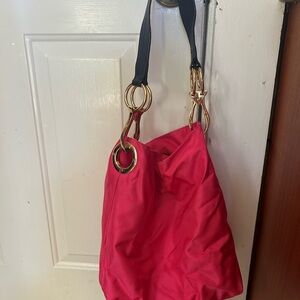 JPK Paris Bright Pink Shoulder Tote with Gold Accent Hardware